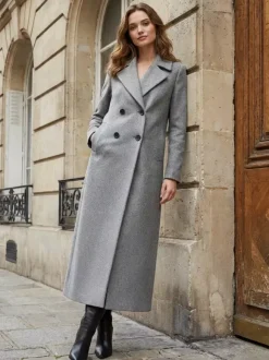 Maxi Double-breasted Woolen Coat in Sophisticated Straight Cut For Women 2026
