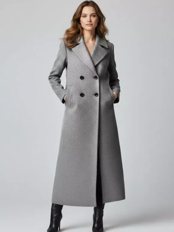 Maxi Double-breasted Woolen Coat in Sophisticated Straight Cut For Women 2026