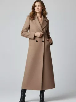 Maxi Double-breasted Woolen Coat in Sophisticated Straight Cut For Women 2026