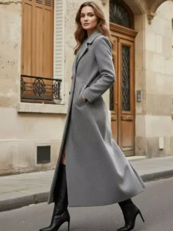 Maxi Double-breasted Woolen Coat in Sophisticated Straight Cut For Women 2026