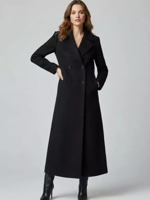 Maxi Double-breasted Woolen Coat in Sophisticated Straight Cut For Women 2026