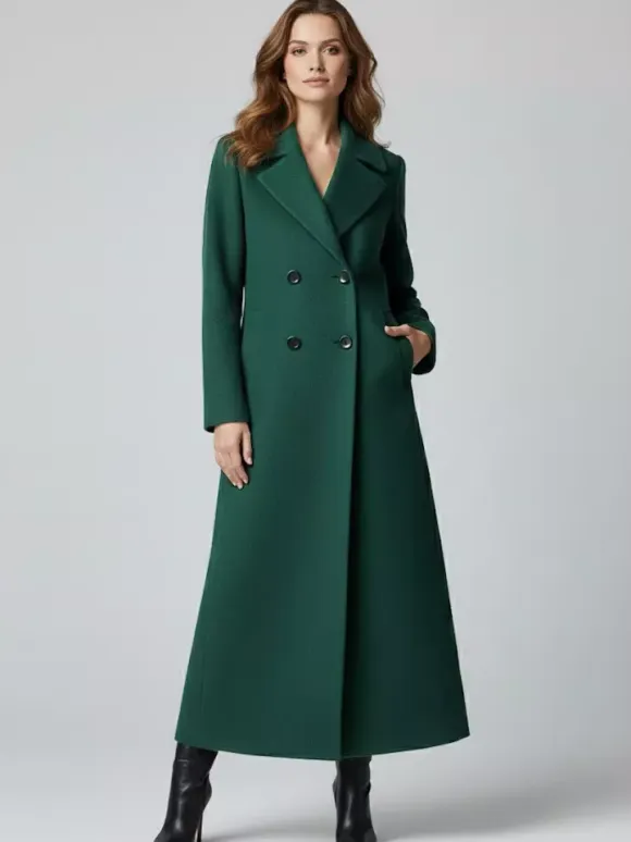 Maxi Double-breasted Woolen Coat in Sophisticated Straight Cut For Women 2026