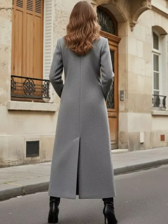 Maxi Double-breasted Woolen Coat in Sophisticated Straight Cut For Women 2026