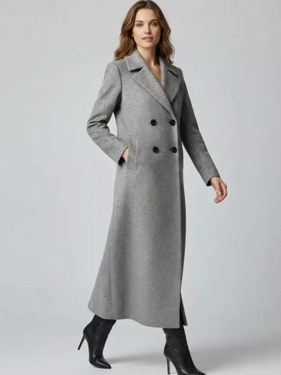 Maxi Double-breasted Woolen Coat in Sophisticated Straight Cut For Women 2026