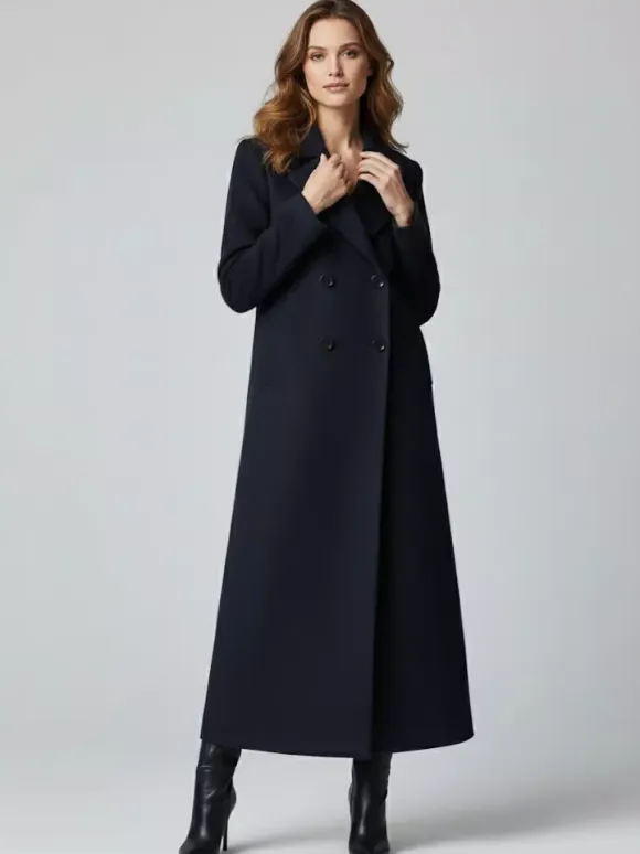 Maxi Double-breasted Woolen Coat in Sophisticated Straight Cut For Women 2026