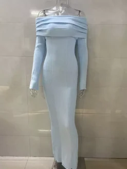 Maxi Off Shoulder Knit Dress With Flare Sleeve For Women 2026