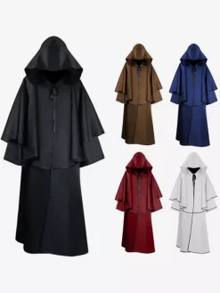Medieval Capes Hooded Robes Monk Cloaks Burgundy