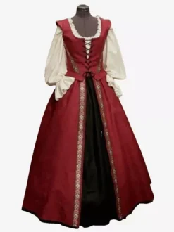 Medieval Vintage Dress Red Layered Bows Sleeveless Halter Swing Dress Prom Dress Burgundy