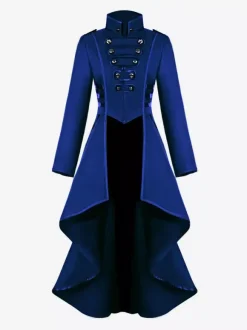 Medieval Renaissance Women's Black Stand Collar Coat Button High Low Jacket Gothic Uniform Burgundy