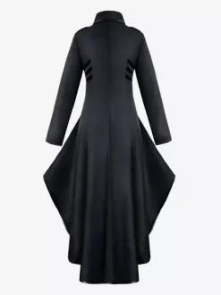 Medieval Renaissance Women's Black Stand Collar Coat Button High Low Jacket Gothic Uniform Burgundy