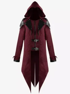 Medieval Retro Splicing Jacket Gothic Dark Costume Burgundy