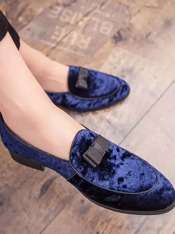 Men Belgian Loafer Prom Party Wedding Shoes Bows Slip On Low Tops Blue Loafers Prom Party Wedding Shoes