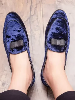 Men Belgian Loafer Prom Party Wedding Shoes Bows Slip On Low Tops Blue Loafers Prom Party Wedding Shoes