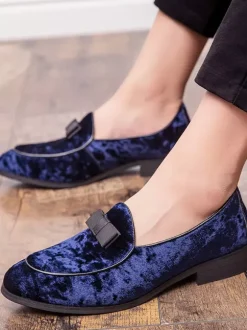 Men Belgian Loafer Prom Party Wedding Shoes Bows Slip On Low Tops Blue Loafers Prom Party Wedding Shoes