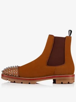 Men Chelsea Spike Boots Suede Leather Round Toe Chunky Lug Soles Elasticated Gussets Pull Tabs Slip On Ankle Boots