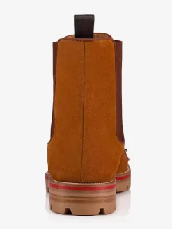 Men Chelsea Spike Boots Suede Leather Round Toe Chunky Lug Soles Elasticated Gussets Pull Tabs Slip On Ankle Boots