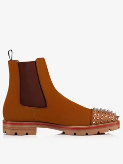 Men Chelsea Spike Boots Suede Leather Round Toe Chunky Lug Soles Elasticated Gussets Pull Tabs Slip On Ankle Boots