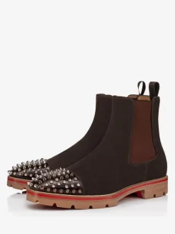 Men Chelsea Spike Boots Suede Leather Round Toe Chunky Lug Soles Elasticated Gussets Pull Tabs Slip On Ankle Boots