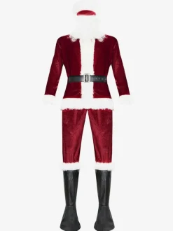 Men Christmas Costume Full Set Burgundy Polyester Fiber Hat Sash Gloves Polyester Color Block Christmas Holidays Costumes
