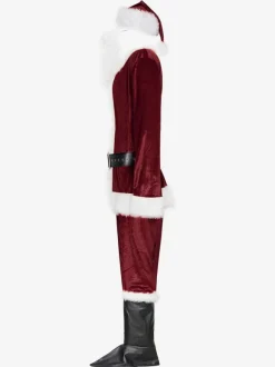 Men Christmas Costume Full Set Burgundy Polyester Fiber Hat Sash Gloves Polyester Color Block Christmas Holidays Costumes