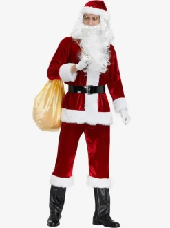 Men Christmas Costume Full Set Burgundy Polyester Fiber Hat Sash Gloves Polyester Color Block Christmas Holidays Costumes