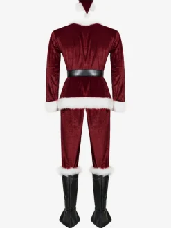 Men Christmas Costume Full Set Burgundy Polyester Fiber Hat Sash Gloves Polyester Color Block Christmas Holidays Costumes