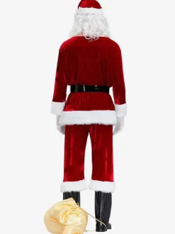 Men Christmas Costume Full Set Burgundy Polyester Fiber Hat Sash Gloves Polyester Color Block Christmas Holidays Costumes