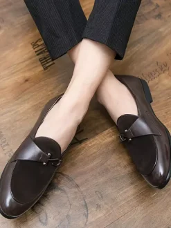 Men Monk Loafer Prom Party Wedding Shoes Slip-On Metal Details Round Toe Blue Loafers Prom Party Wedding Shoes