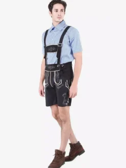 Men Oktoberfest Costumes Light Sky Blue Embroidered Gingham Cotton Shirt With Shorts Holidays Costumes Halloween