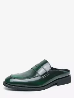 Men Penny Loafers Backless Slip On Mule Breathable Leather Shoes Fashionable Semi Slipper Design Party Outdoor Casual Shoes
