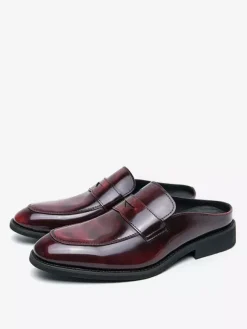 Men Penny Loafers Backless Slip On Mule Breathable Leather Shoes Fashionable Semi Slipper Design Party Outdoor Casual Shoes