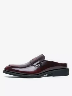 Men Penny Loafers Backless Slip On Mule Breathable Leather Shoes Fashionable Semi Slipper Design Party Outdoor Casual Shoes
