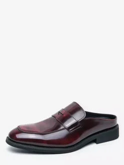 Men Penny Loafers Backless Slip On Mule Breathable Leather Shoes Fashionable Semi Slipper Design Party Outdoor Casual Shoes