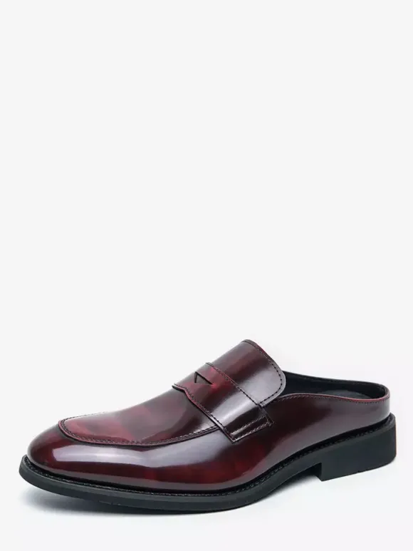 Men Penny Loafers Backless Slip On Mule Breathable Leather Shoes Fashionable Semi Slipper Design Party Outdoor Casual Shoes