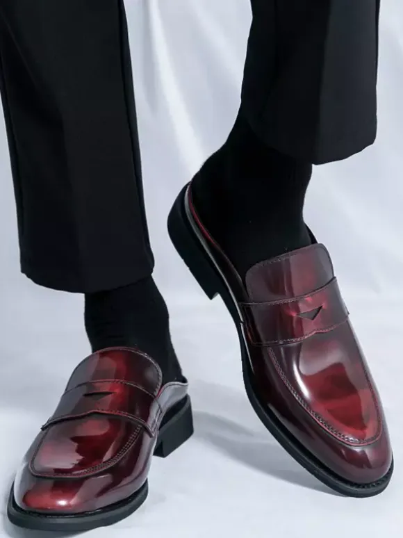 Men Penny Loafers Backless Slip On Mule Breathable Leather Shoes Fashionable Semi Slipper Design Party Outdoor Casual Shoes