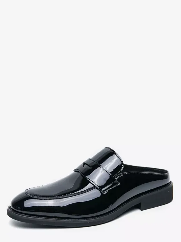 Men Penny Loafers Backless Slip On Mule Breathable Leather Shoes Fashionable Semi Slipper Design Party Outdoor Casual Shoes
