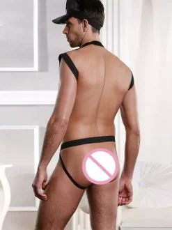 Men Sexy Cop Roleplay Costume T-back Sets Night Club Wear
