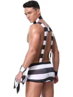 Men Sexy Costume Bar Waiter Halloween 3 Piece Night Club Wear