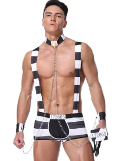 Men Sexy Costume Bar Waiter Halloween 3 Piece Night Club Wear