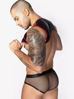 Men Sexy Costume Black Gogoboy Mesh Top Role Play Sets