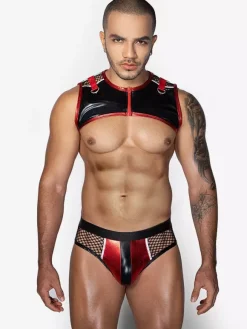 Men Sexy Costume Black Gogoboy Mesh Top Role Play Sets
