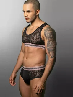 Men Sexy Costume Gogoboy Lace Role Play Sexy Top Short Pants Set