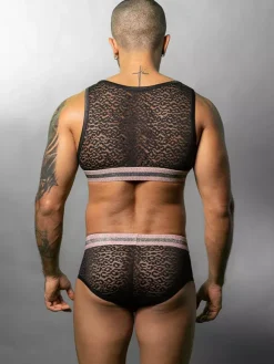 Men Sexy Costume Gogoboy Lace Role Play Sexy Top Short Pants Set