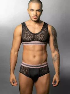 Men Sexy Costume Gogoboy Lace Role Play Sexy Top Short Pants Set