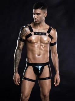 Men Sexy Costume Halloween Black Bandage Harness Night Club Wear