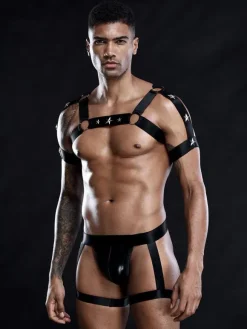 Men Sexy Costume Halloween Black Bandage Harness Night Club Wear