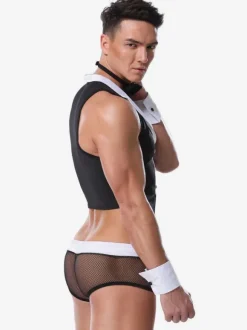 Men Sexy Costume Lingerie Halloween Adult's Pants Top Cravat Armwear Night Club Wear