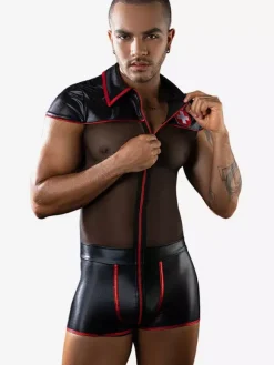 Men Sexy Costume Nurse Role Play Mesh Polyester Sexy Lingerie Jumpsuit