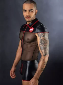 Men Sexy Costume Nurse Role Play Mesh Polyester Sexy Lingerie Jumpsuit