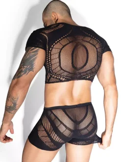 Men Sexy Costume See-through Sheer Polyester Night Club Wear Sets